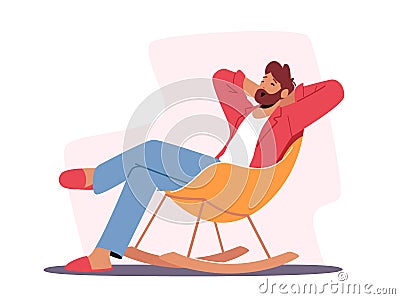 Relaxed Male Character in Home Clothes and Slippers Sitting in Comfortable Chair Yawning, Man Leisure at Home after Work Vector Illustration