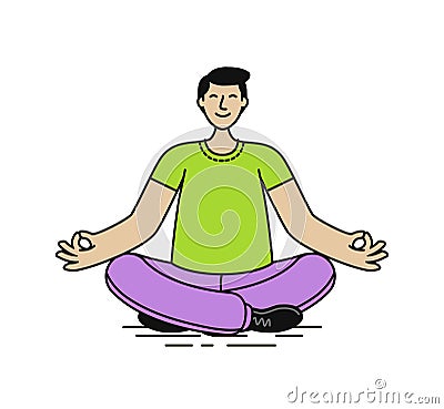 Relaxed man sitting in lotus position. Yoga, relax vector illustration Vector Illustration