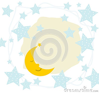 Sleeping moon and stars frame Stock Photo