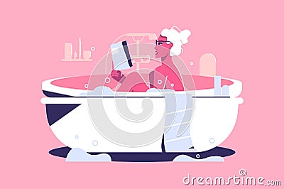 Relaxed woman taking bath with bubbles Vector Illustration