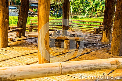 Relaxing area inside Thai country pavilion Stock Photo