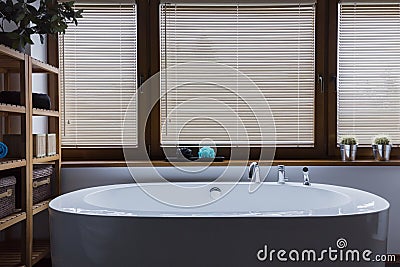 Relaxing bathroom shaded from the worries of the day Stock Photo