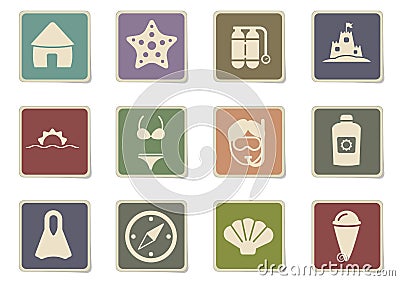 Relaxing on the beach icon set Vector Illustration