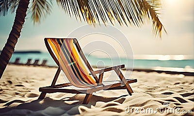 Relaxing beach vacation with a lounge chair and palm trees Stock Photo