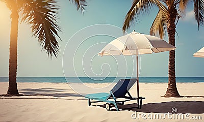 Relaxing beach vacation with a lounge chair and palm trees Stock Photo