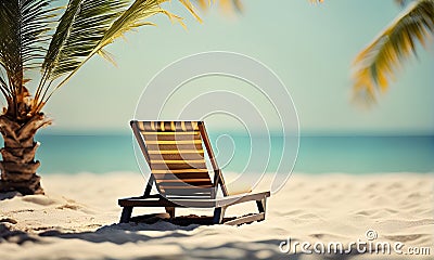 Relaxing beach vacation with a lounge chair and palm trees Stock Photo