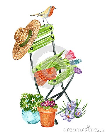 Relaxing Beautiful gardening drawing Cartoon Illustration