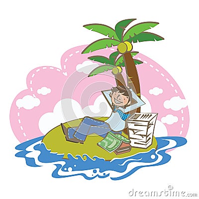 relaxing businessman under the palm tree. Vector illustration decorative design Vector Illustration