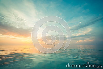 Relaxing and calm sea view. Open ocean water and sunset sky. Tranquil nature background. Infinity sea horizon Stock Photo