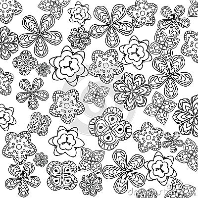 Relaxing coloring page with flowers for kids and adults, art therapy, meditation coloring book Vector Illustration