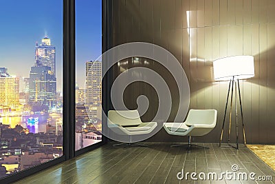 Relaxing corner at home or office, empty sofa with lamp in room Stock Photo