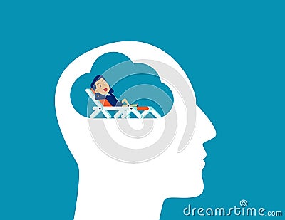 Relaxing in deckchair. Person relax concept, Flat kid cartoon style design Vector Illustration