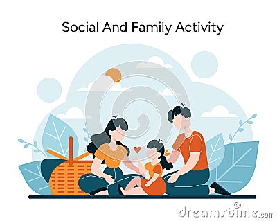 Relaxing family picnic, sharing love and leisure in nature Vector Illustration