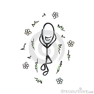 Relaxing on grass. Enjoying good moment. Laying outside. Chilling in forest. Day off. Freedom Hand drawn. Stickman cartoon. Doodle Cartoon Illustration