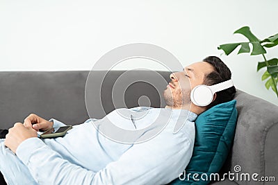 Relaxing with a guided meditation Stock Photo