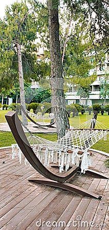 Relaxing hammock beautiful green nature Stock Photo