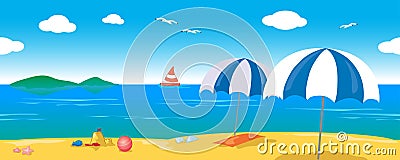 Relaxing sea lanscape, seamless line vector Cartoon Illustration