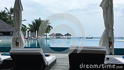 Infinity pool in Maldives Stock Photo