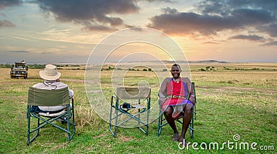 Relaxing at sunset on a safari in Kenya. Editorial Stock Photo