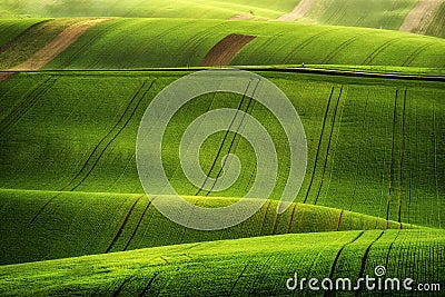 Relaxing time on Moravia rolling hills with wheat filds and tractor Stock Photo