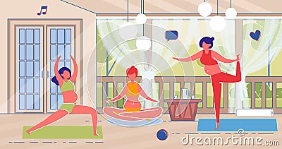 Relaxing Yoga Practices for Three Pregnant Girls Vector Illustration