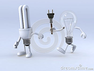 Relay between light bulb and cfl bulb Stock Photo