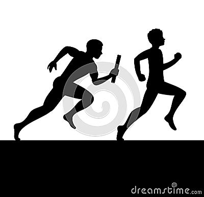 Relay with Two People Passing Baton. Vector Vector Illustration