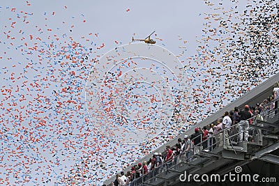 Release of The Balloons at Indy 500 Race and Race Fans Editorial Stock Photo