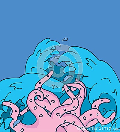 Release the kraken or tentacle attack in revolting waters Vector Illustration