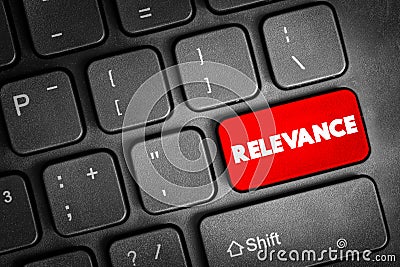 Relevance text button on keyboard, concept background Stock Photo