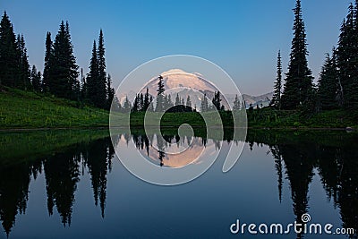 Relfection of Mount Rainier at Tipsoo Lake Washington Stock Photo
