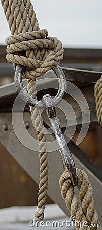 Reliable fixation with ropes - sailing Stock Photo