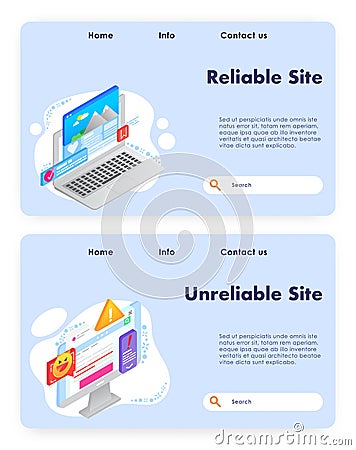 Reliable site vector website landing page template set Vector Illustration