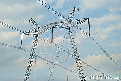 Reliance powerful electric transmission lines. Stock Photo