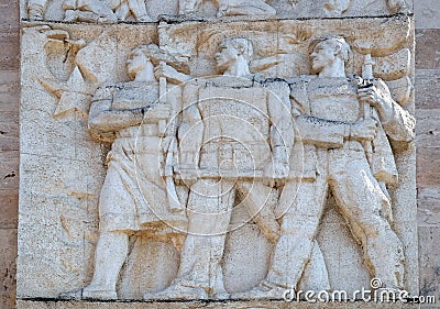 Relief above the Council of Ministers in Tirana Stock Photo
