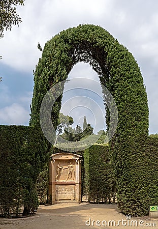 Relief of Ariadna and Theseus in Labirinth d`Horta in Barcelona Editorial Stock Photo