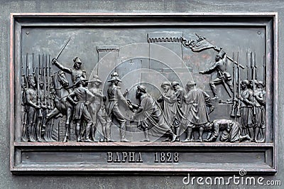 Relief on the base of the monument to Mikhail Vorontsov in Odesa, Ukraine. Stock Photo