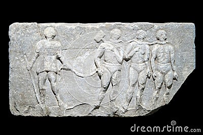 Relief depicting captives on a marble slab Stock Photo