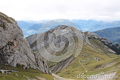 Relief in the mountains of Switzerland. Roads and paths in the mountains of Switzerland. Mountain landscape Stock Photo