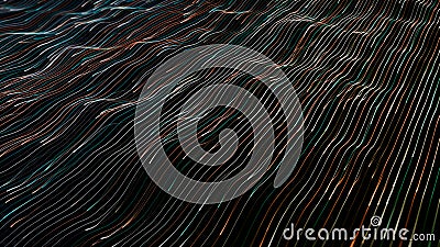 Relief plane with moving stripes. Animation. Beautiful background of moving wavy lines. Colorful lines move in wavy flow Stock Photo