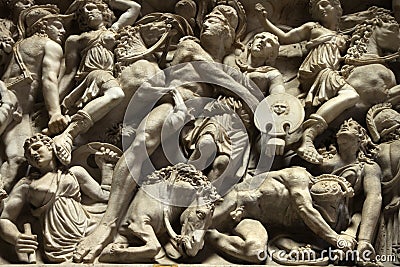 Relief sculpture of battle scene. Editorial Stock Photo
