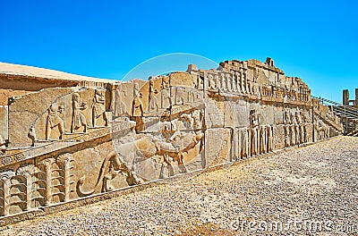 Reliefs of Palace of Xerxes, Persepolis, Iran Stock Photo