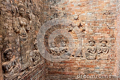 Reliefs at Prasat Kravan in Cambodia Stock Photo