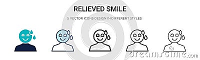 Relieved smile icon in filled, thin line, outline and stroke style. Vector illustration of two colored and black relieved smile Vector Illustration