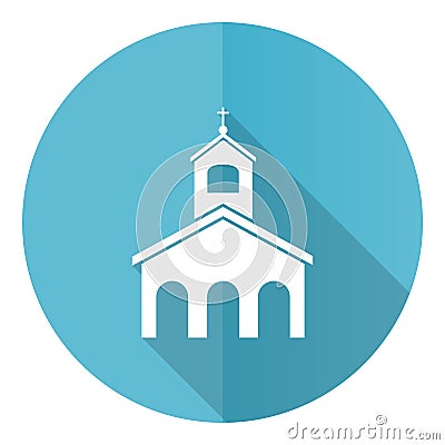 Religion, church blue round flat design vector icon isolated on white background Vector Illustration