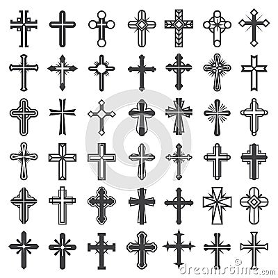 Religion cross symbols. Christians catholicism icons tribal vector collection peace jesus pictures Vector Illustration