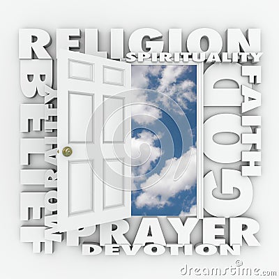 Religion Faith Belief Door Opening to Follow God or Spirituality Stock Photo