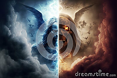 Religion good and evil, light and darkness, and heaven and hell Stock Photo