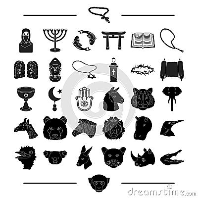 Religion, hobbies, nature and other web icon in black style.Asia, India, attributes icons in set collection. Vector Illustration