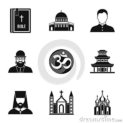 Religion icons set, simple style Vector Illustration